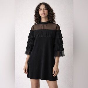 Alexis Black Sheer Neck Tiered Tulle Sleeve Cocktail Dress L